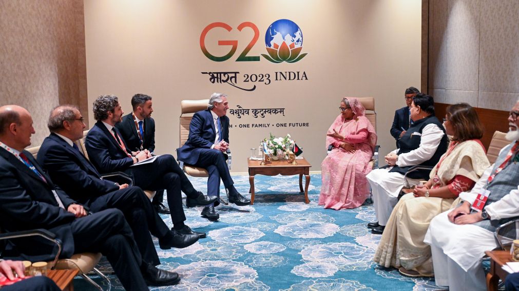 El presidente Alberto Fern�ndez con la primera ministra de Bangladesh, Sheikh Hasina.