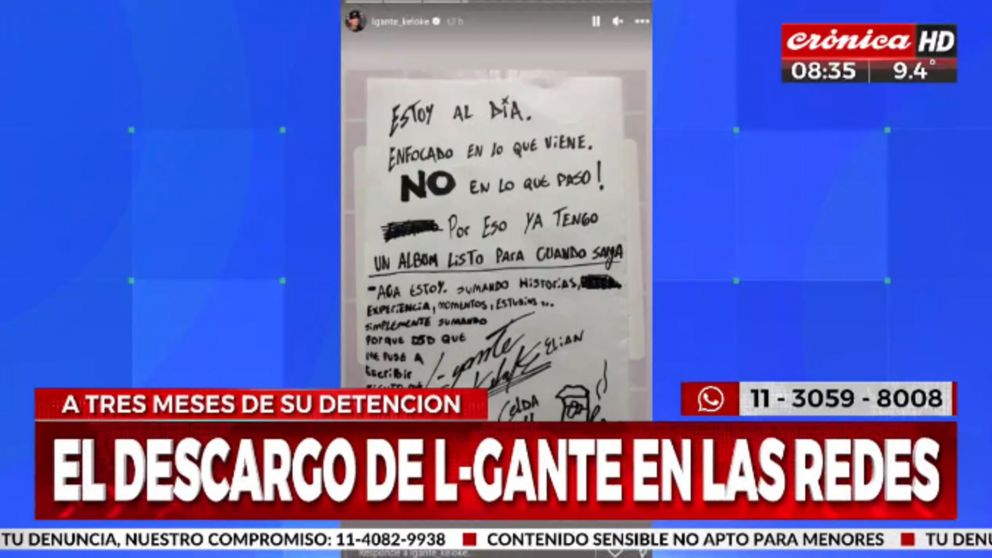 L-Gante realiz� en las �ltimas horas un nuevo descargo en sus redes sociales (Captura de pantalla).