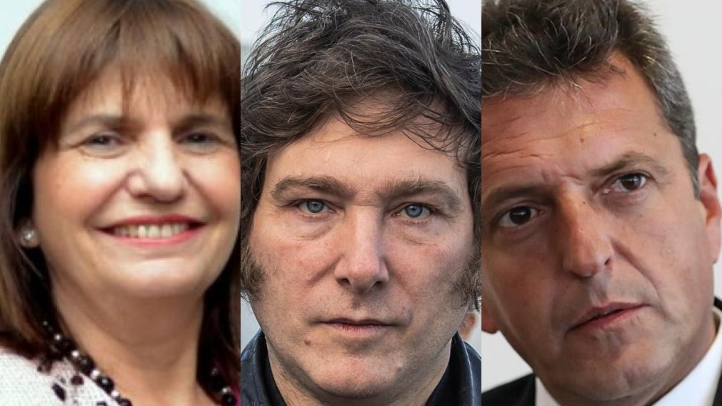 Patricia Bullrich, Javier Milei y Sergio Massa luchan por la presidencia.