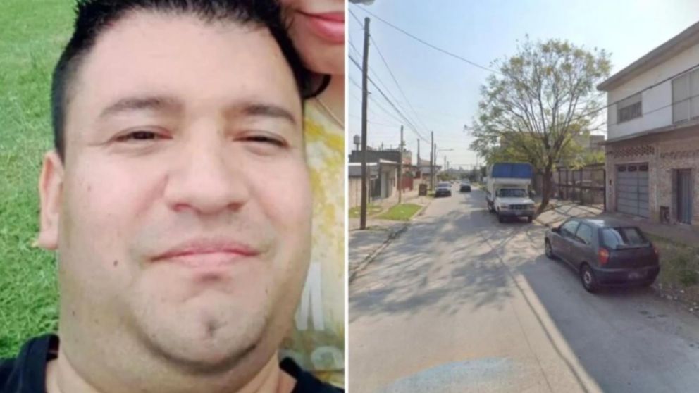 El oficial primero Fabi�n Esteban Aguirre y el escenario del homicidio.