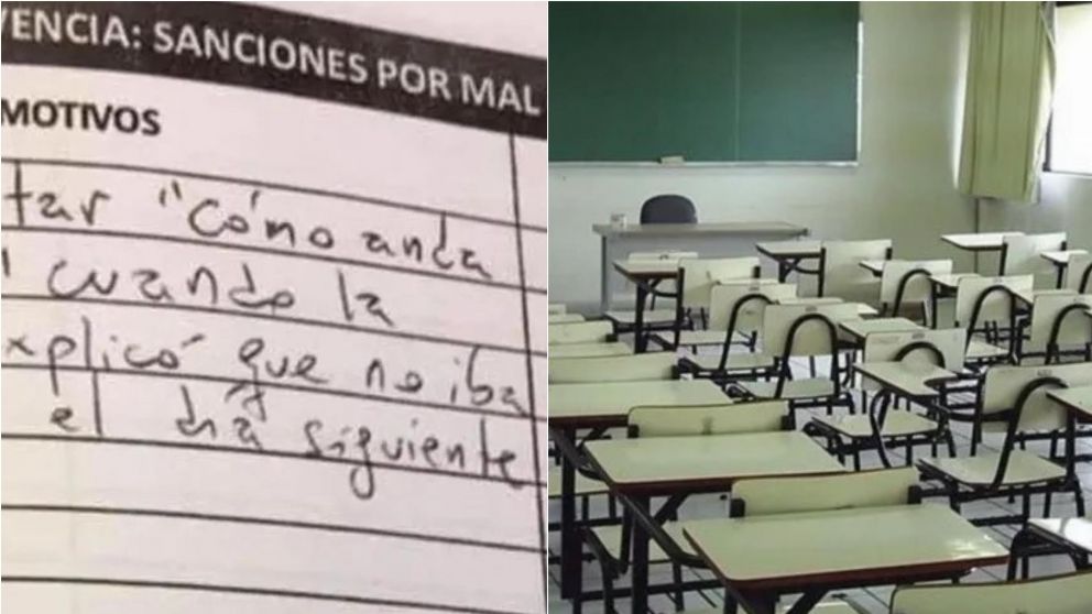 Docente explicó que iba a faltar al día siguiente y sancionó a un alumno por un desubicado comentario: “Cómo anda ese…”