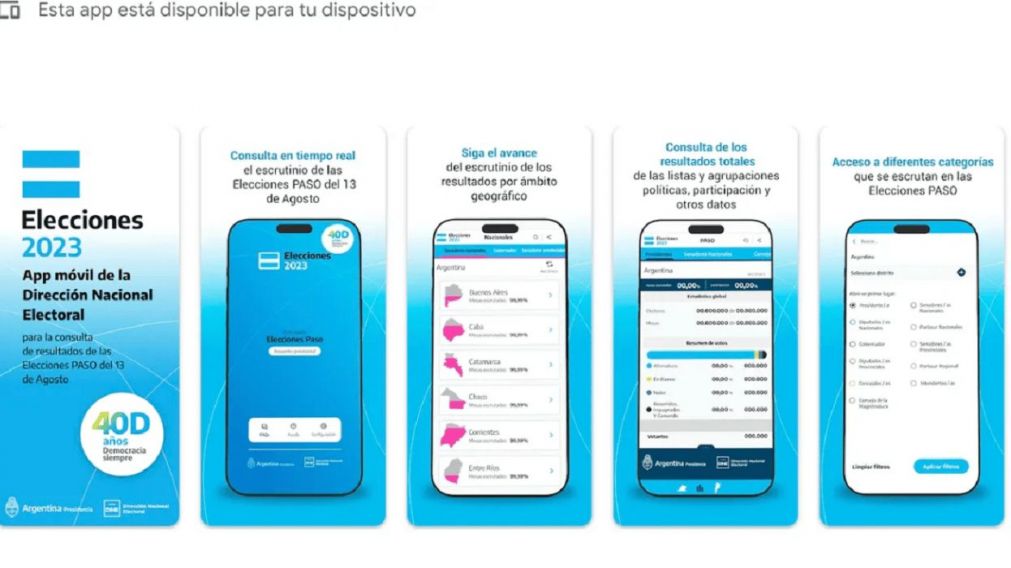 La aplicación oficial para seguir los resultados de las Elecciones PASO 2023.