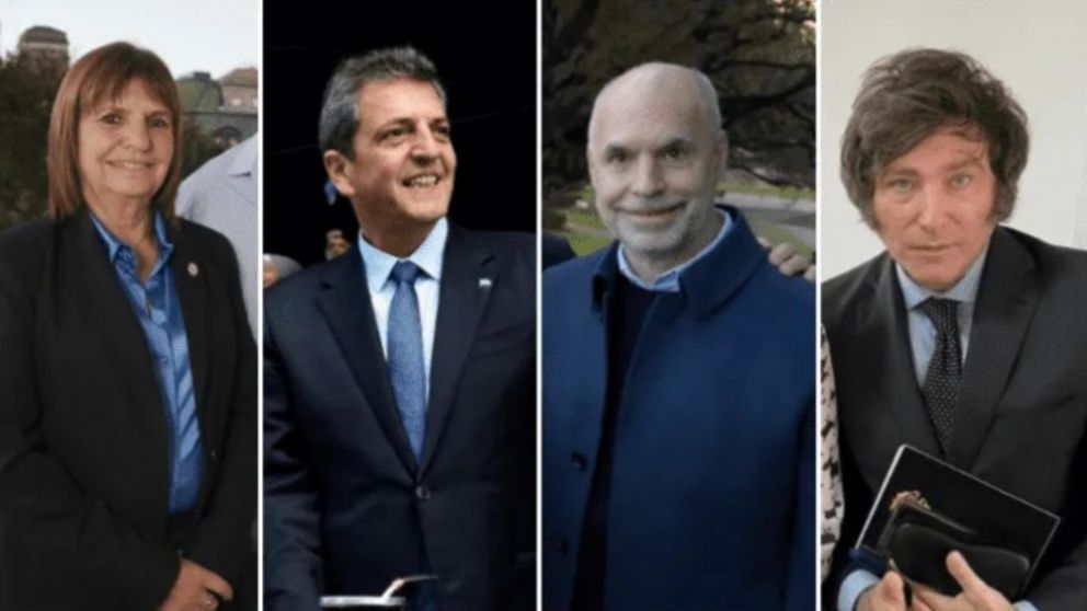 Los precandidatos presidenciales Patricia Bullrich, Sergio Massa, Horacio Rodríguez Larreta y Javier Milei (Archivo).
