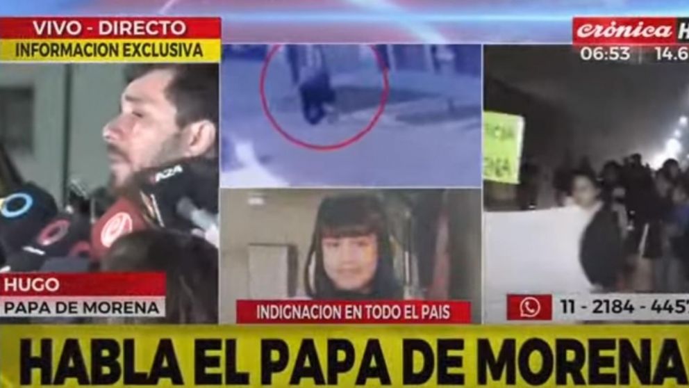 El papá de Morena habló brevemente con la prensa en medio del velorio de los restos de su hija (Captura de Crónica HD).