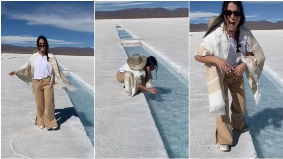 Una joven tomó agua de las Salinas Grandes de Jujuy y se hizo viral.
