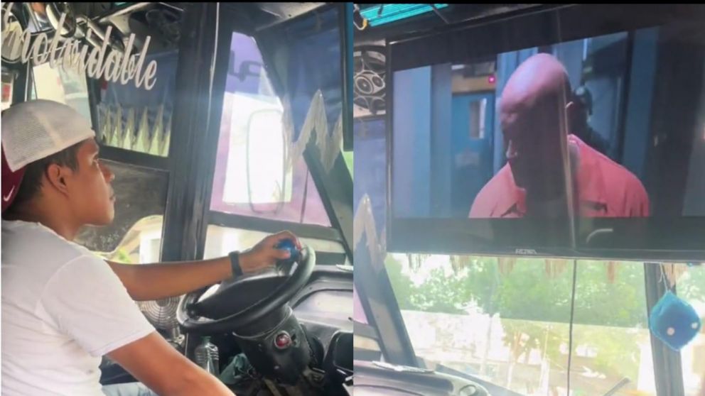 Un colectivero instal� un tele en su unidad, puso una pel�cula de acci�n e hizo estallar de risa a todos en TikTok.