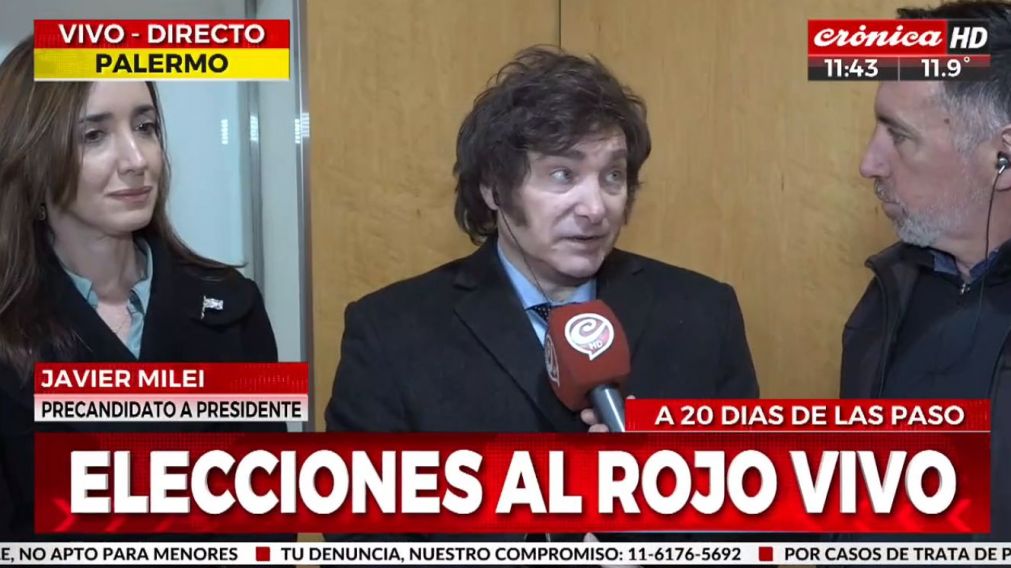 Javier Milei, mano a mano con Cr�nica HD desde La Rural.