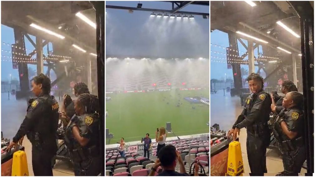 As� llueve en el estadio del Inter de Miami previo a la presentaci�n de Messi.