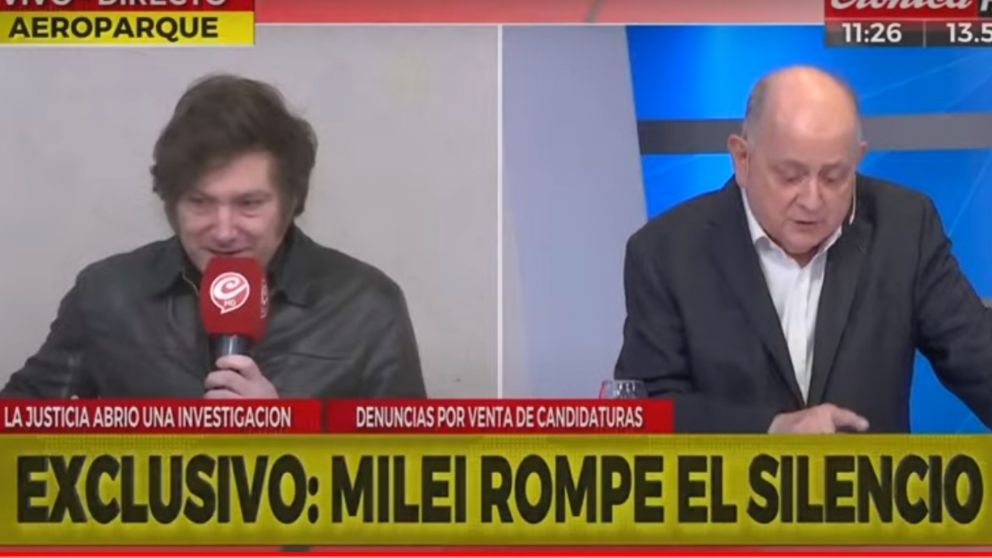 Javier Milei y un extenso diálogo a fondo con Chiche Gelblung en la pantalla de Crónica HD.