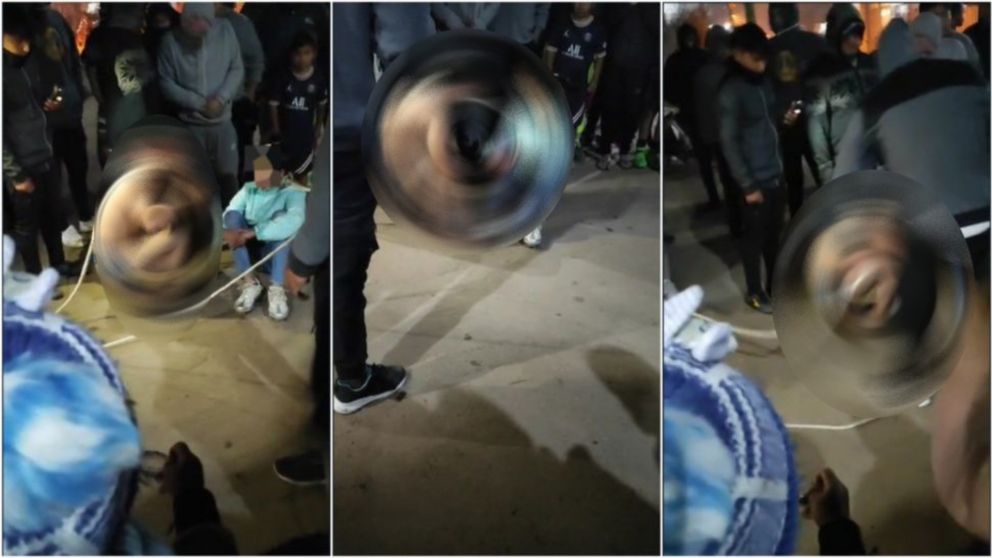 Los dos presuntos ladrones fueron arrodillados y atados del cuello con sogas.