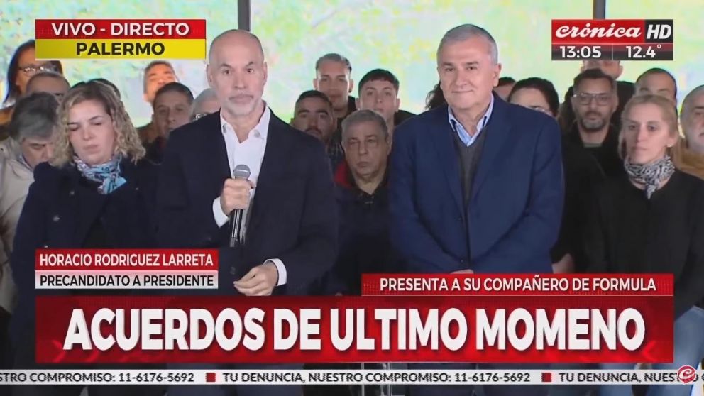 Horacio Rodríguez Larreta junto a su compañero de fórmula, Gerardo Morales (Crónica HD).