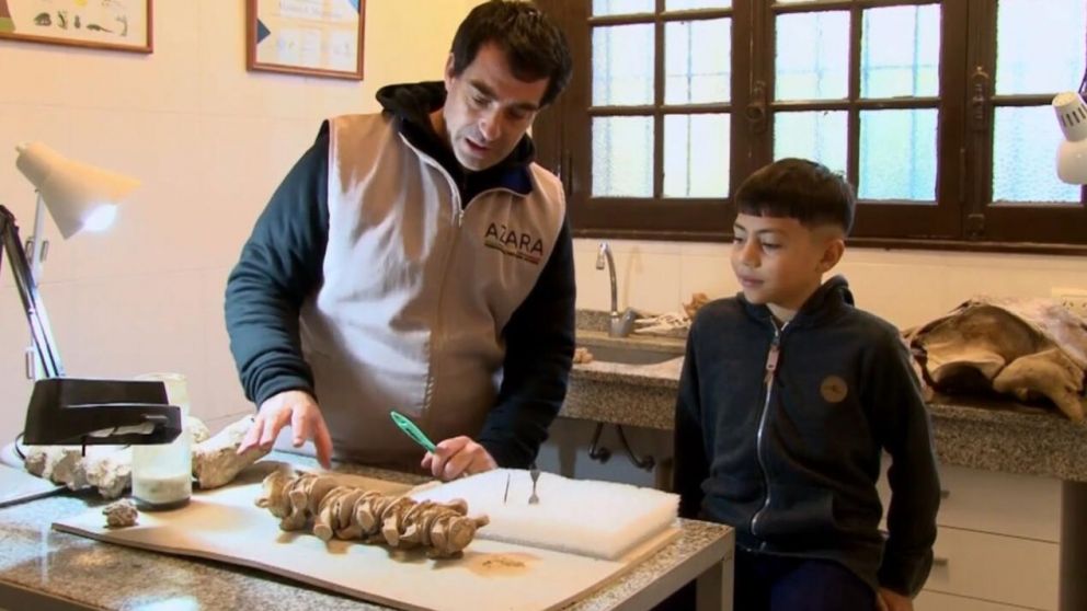 El niño junto a los restos que halló en las playas de Miramar (Riply).