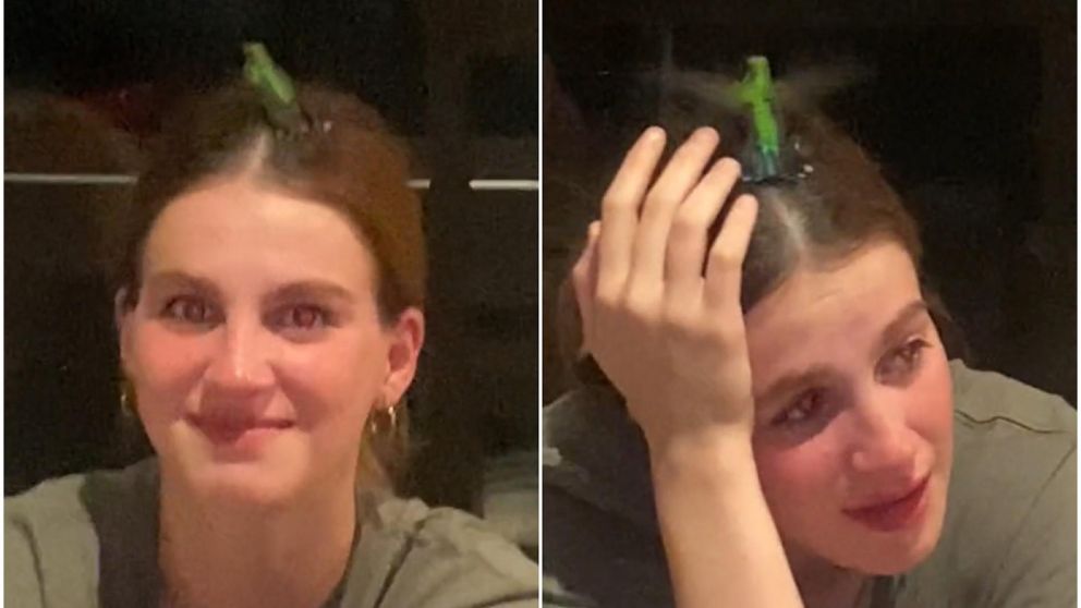 Florencia Abraham emocionada con la visita del colibrí.