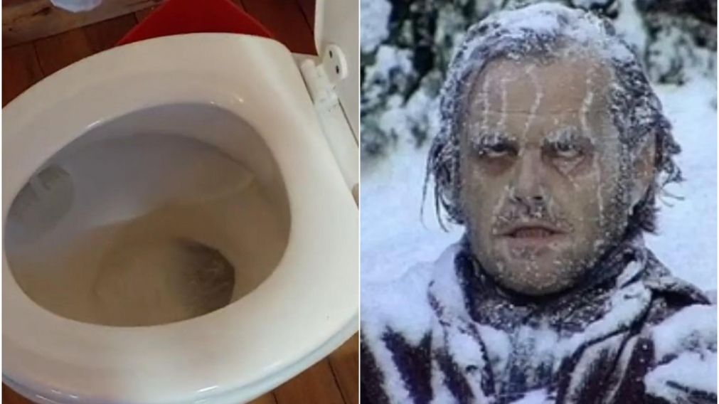 El agua está tan congelada que no se puede usar el inodoro.