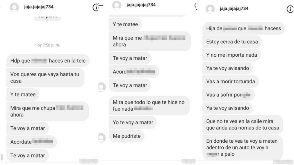 Los mensajes con amenazas de muerte que recibi� la v�ctima.