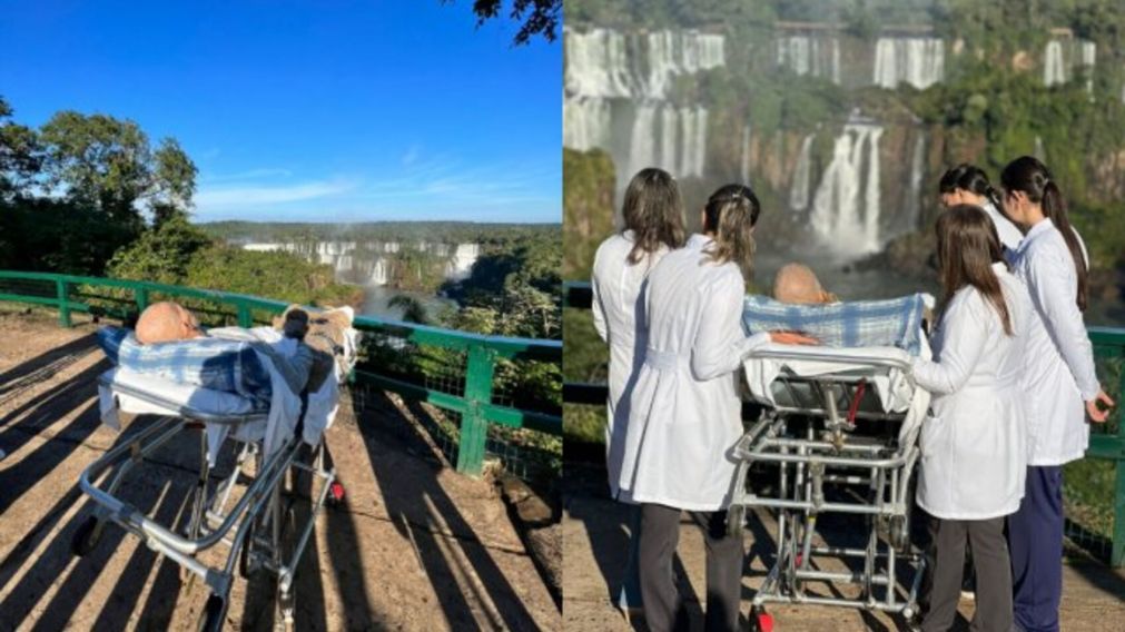 Unos médicos le cumplieron el sueño a un paciente con cáncer de conocer las Cataratas del Iguazú (Imagen redes sociales).