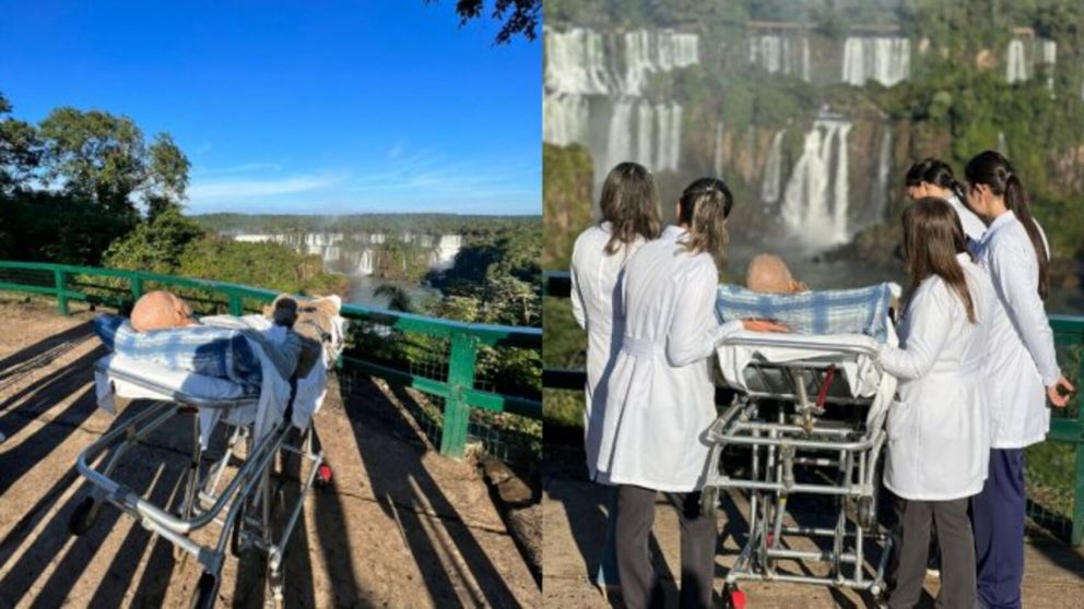 Unos médicos le cumplieron el sueño a un paciente con cáncer de conocer las Cataratas del Iguazú (Imagen redes sociales).