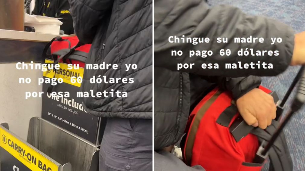 Su valija superaba las medidas reglamentarias y tomó una insólita decisión para no pagar de más (Imagen captura vídeo).