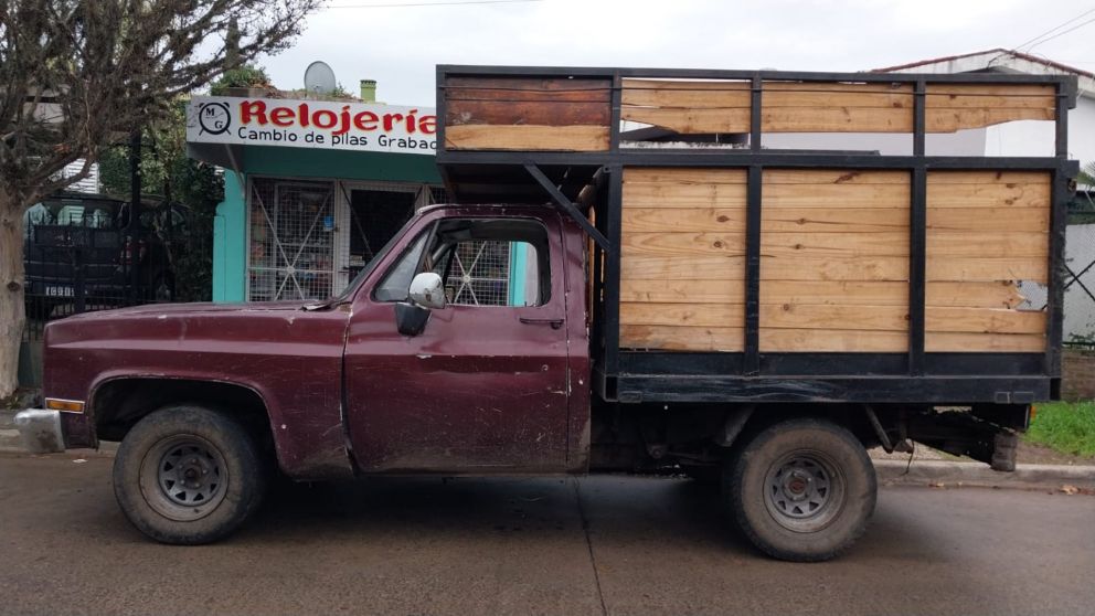 La camioneta usada por los delincuentes para transportar la tierra.