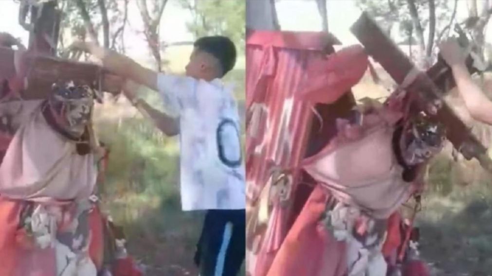 Pastor evangelista destruye santuarios del Guachito Gil, "en nombre de Jesús".