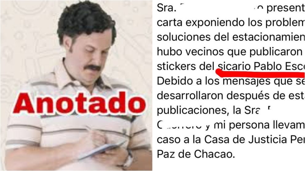 Usó un sticker de Pablo Escobar en el chat de vecinos, se pudrió todo y terminó en la Justicia