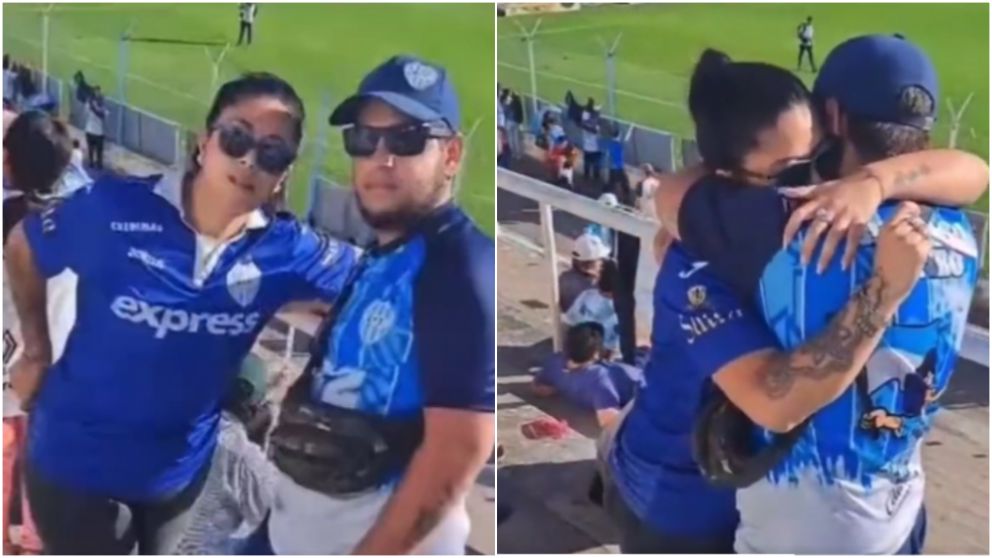 Un hincha fue sorprendido por su pareja en pleno partido con la noticia de que será padre.