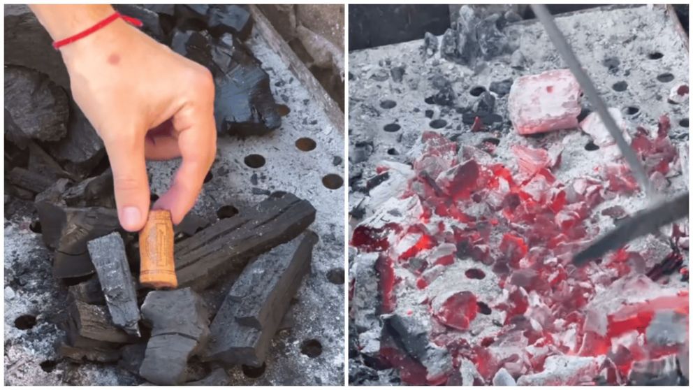 Polémica por el corcho mojado para prender la parrilla del asado (TikTok/@laparradedios).
