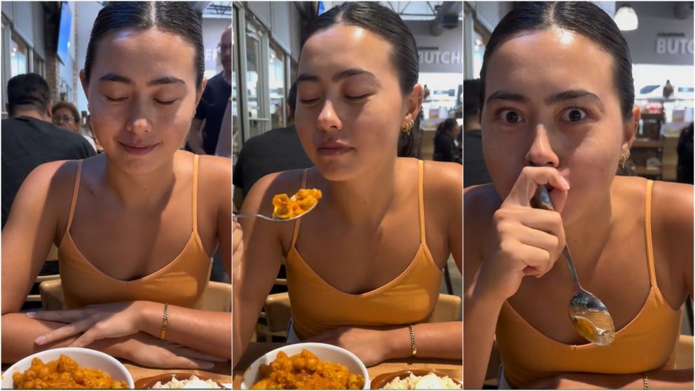 Una yanqui probó el guiso de mondongo y causo furor.