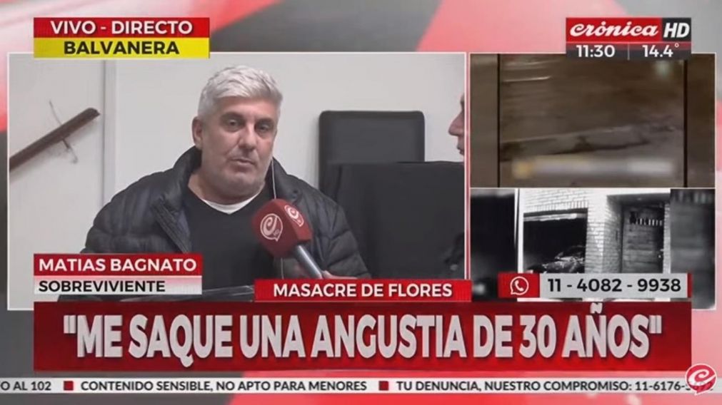Matías Bagnato, el único sobreviviente de la "Masacre de Flores", habló este lunes en Crónica HD (Captura de pantalla).