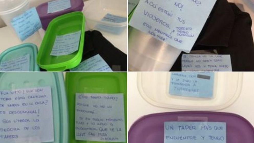 Las camisas y tuppers del ex "chongo" y los mensajitos de la chica.