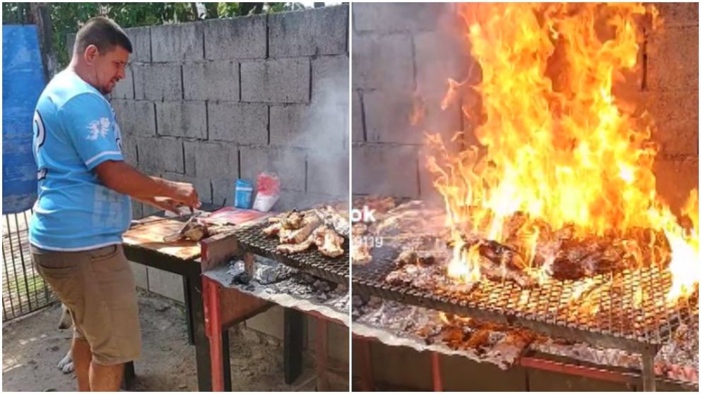 Se le prendió fuego el asado y su reacción es viral (TikTok/@hectorjgg9119).