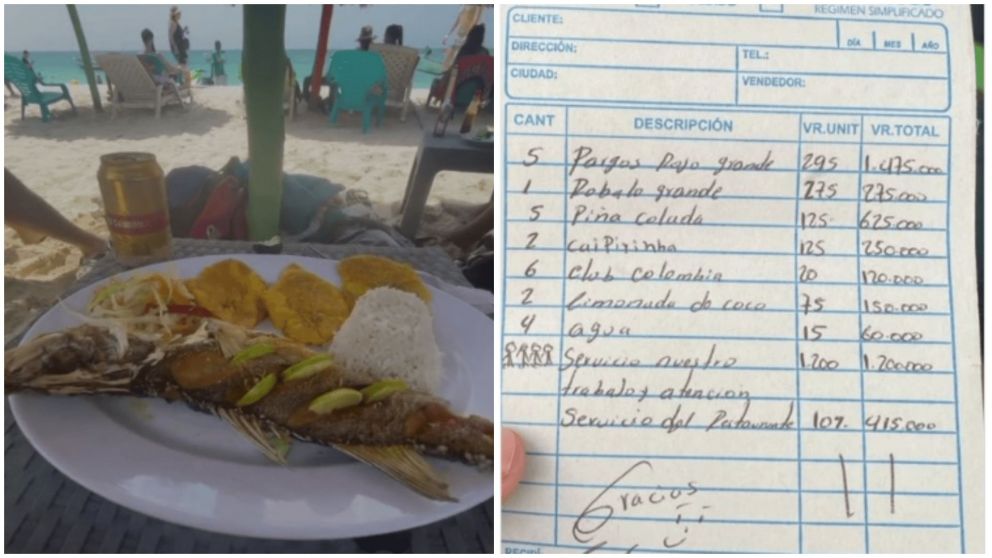 Ticket por una comida en una playa Cartagena es viral (Twitter/@bolidarity).