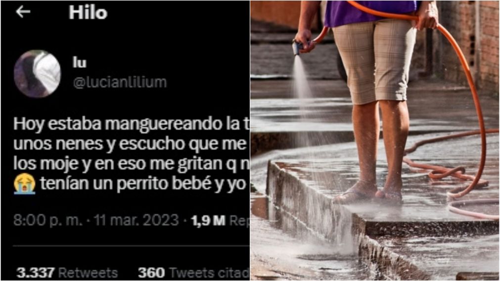 Baldeaba la terraza, nenes le hablaron desde la vereda, entendió mal y los empapó: "Los cag... mojando"