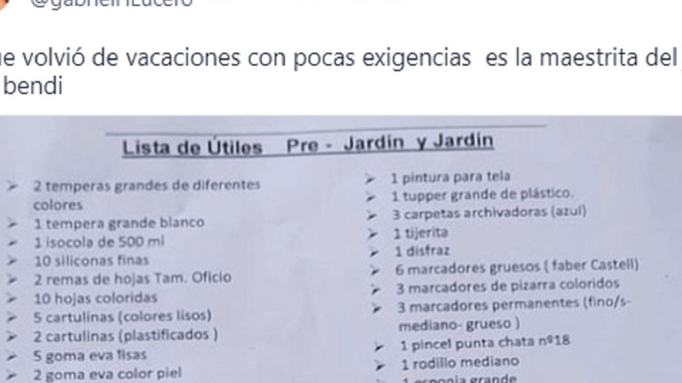 Compartió en Twitter la larga lista que le pidió la maestra de su hija y enfureció a todos.