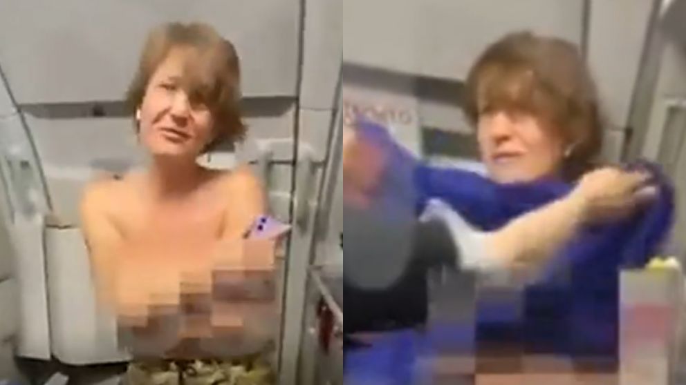 “Señora, tome asiento y vístase", le indicaron a la pasajera rusa en crisis.