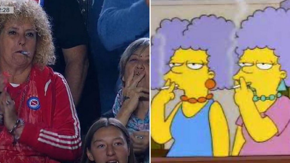 Capturaron a las "Patty y Selma" de La Paternal durante un partido y son virales (Twitter/@mishoedits).