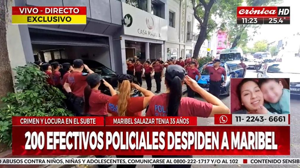 Efectivos de la Polic�a de la Ciudad despidieron a Maribel N�lida Zalazar, asesinada en la estaci�n de Retiro en la L�nea C de subtes (Cr�nica HD).
