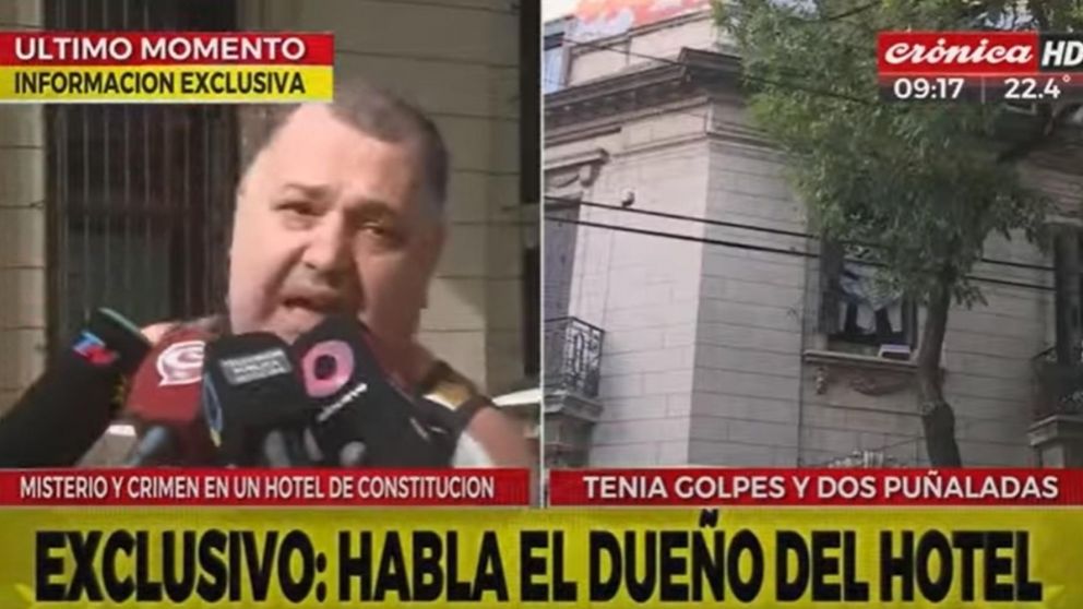 El dueño del hotel donde ocurrió el crimen tomó contacto con la prensa este martes (Captura Crónica HD).