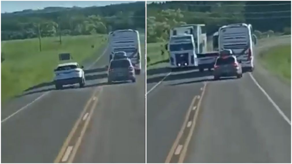 La maniobra irresponsable de un automovilista casi provoca una tragedia en Uruguay.