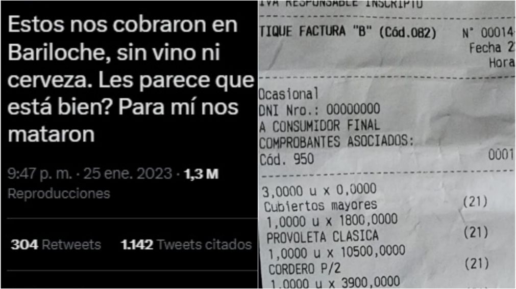 Cenó en un restaurante de Bariloche y casi sale espantada cuando recibió la cuenta: "Para mí, nos mataron"