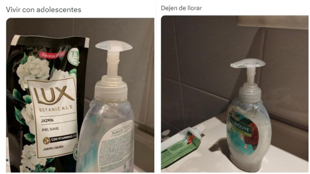 El insólito cruce por un jabón entre padre e hijo es viral en las redes sociales (Twitter/@arielsignetti).