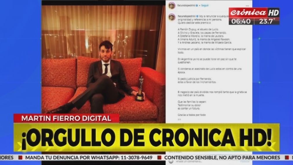 Crónica HD dijo presente en los Martin Fierro Digitales y ganó