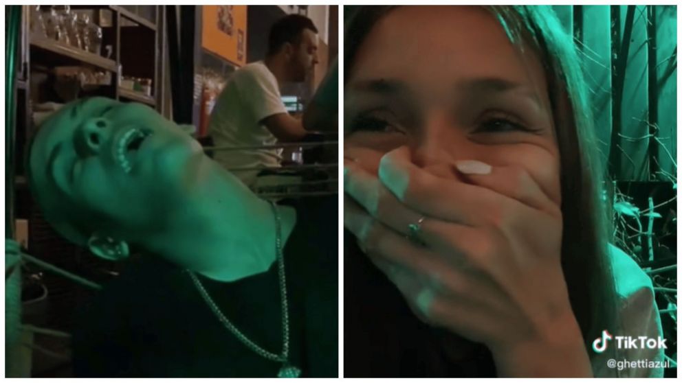 Joven mostr� al pibe durmiendo sentado en un bar y es viral en las redes sociales (TikTok/@ghettiazul).