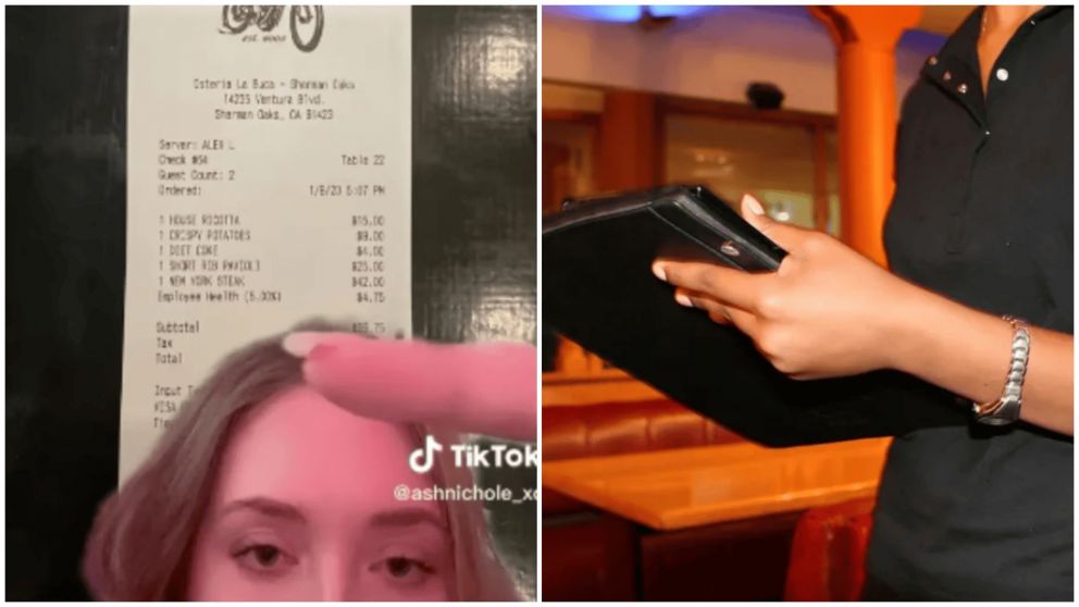 Comi� en un restaurante, se quej� por un recargo en el ticket y es viral en las redes (TikTok/@ashnichole_xo).