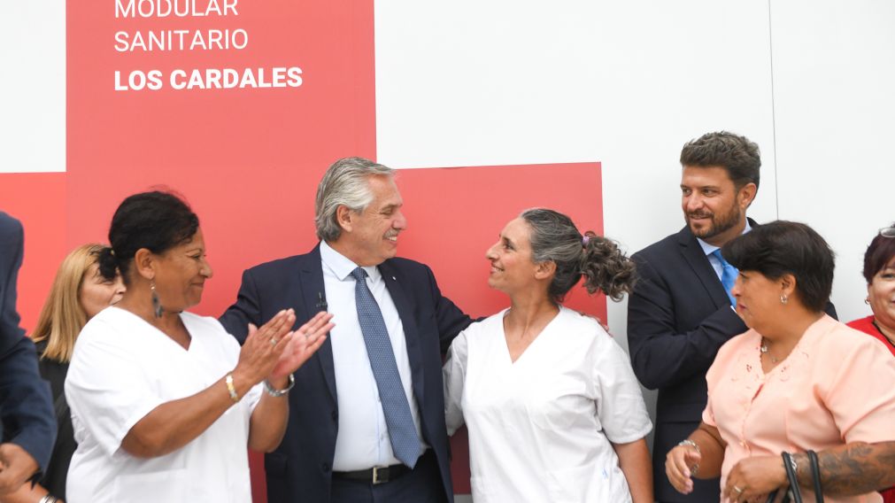 El presidente Alberto Fernández, durante la inauguración del hospital de Los Cardales (Télam).