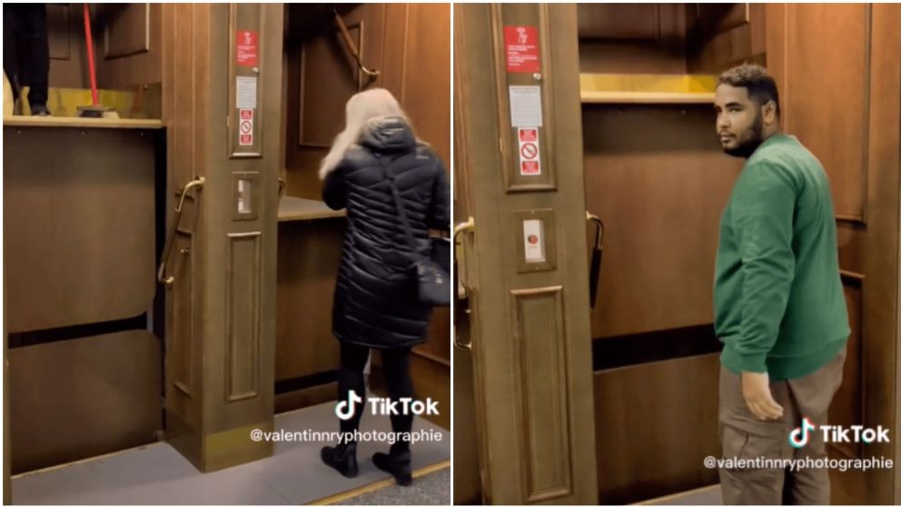 El polémico "ascensor de la muerte" que es viral en las redes sociales (TikTok/@valentinnryphotographie).
