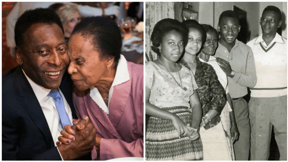 Pelé con su madre Celeste y su familia.