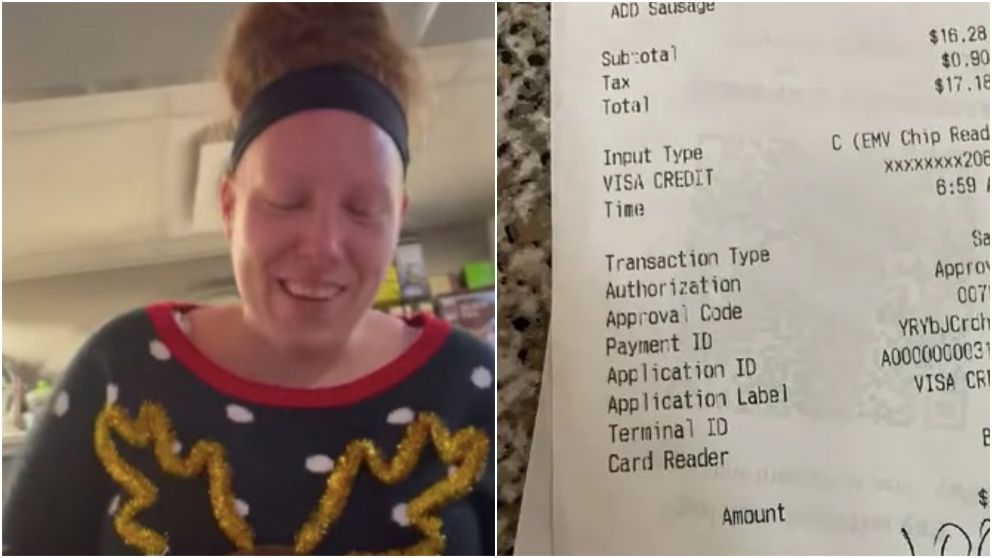 La incre�ble reacci�n de una mesera que recibi� una escandalosa propina mientras trabajaba en Navidad