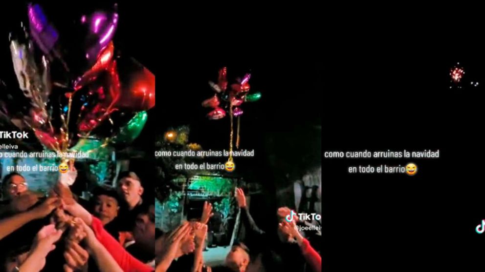 Lanzaron globos para festejar Navidad, pero pasó algo inesperado y se ganaron el odio del barrio (Imagen captura vídeo).