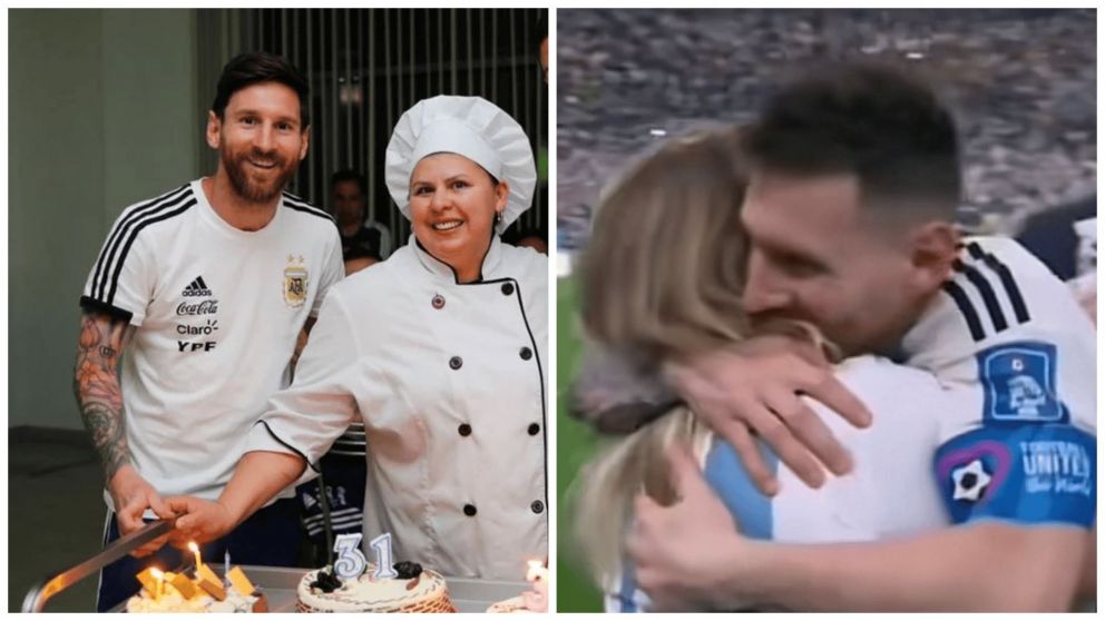 Lionel Messi con la cocinera de la Selección argentina en el Mundial Qatar 2022, Antonia Farías.